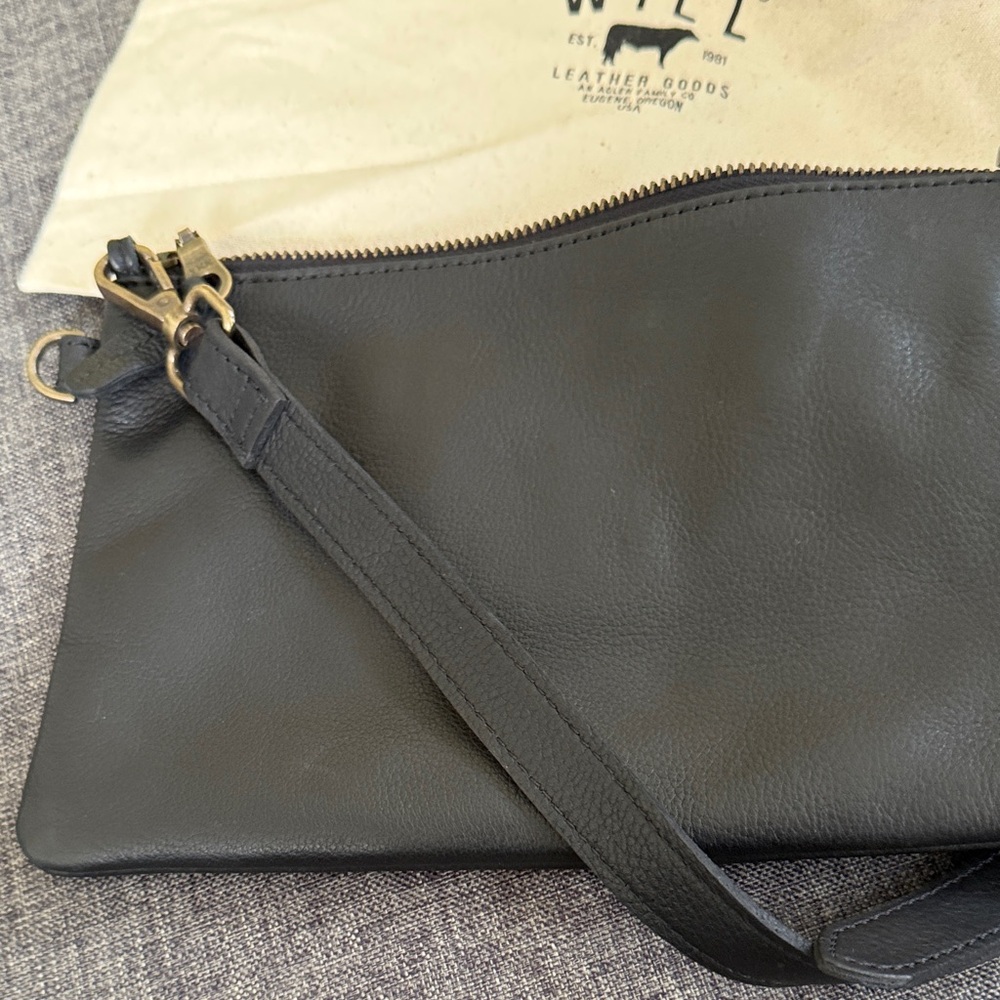 Will Leather Goods Black Leather Pouch crossbody belt bag NEW - Picture 6 of 9